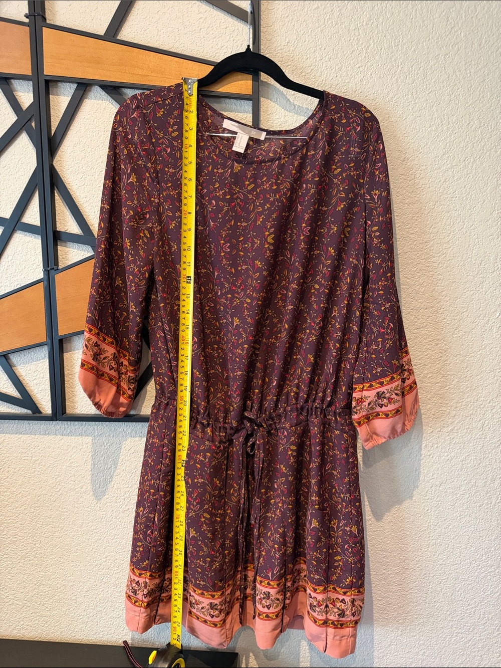 Forever 21 Plum Floral Drawstring Mini Dress with Pink Trim